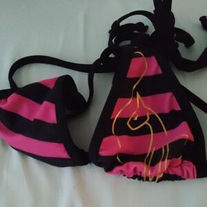 Pink and Black Striped Bikini Top